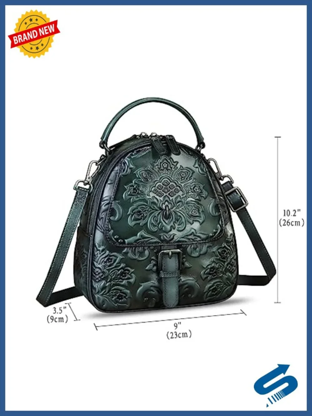 Genuine Leather Satchel Crossbody Handbag Convertible Backpack 4 Ways to Wear